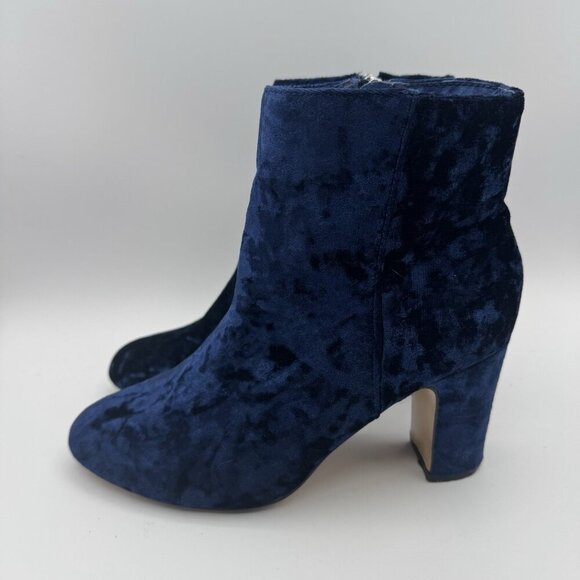 Blanco Velvet Ankle Boots Women’s Size 38 US 7.5-8 Blue Zip Block Heel European - Picture 2 of 9